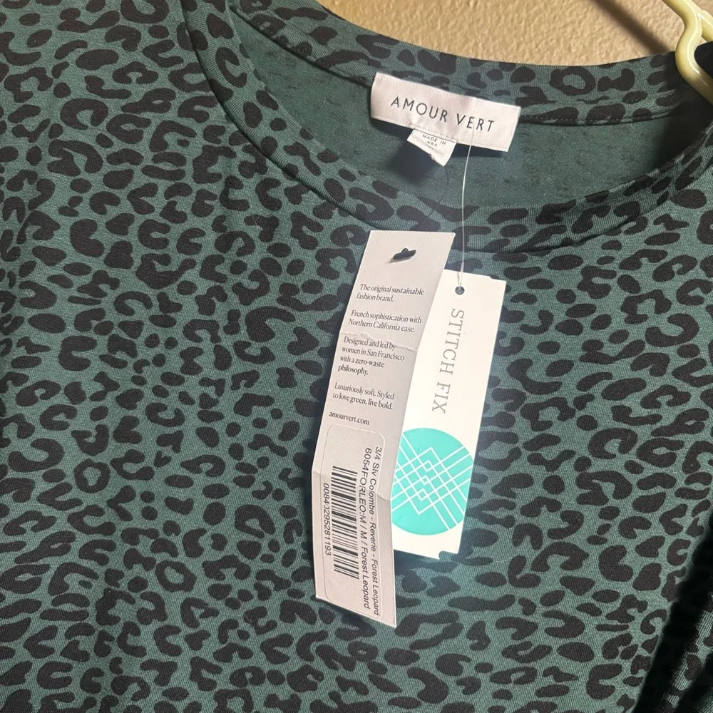 NEW Amour Vert Leopard Green Print Wrap Waist Dress size Medium